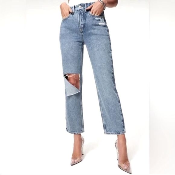NWT Good American 90’s Duster Straight Leg Jeans in Blue950, Size 4 - Picture 1 of 16
